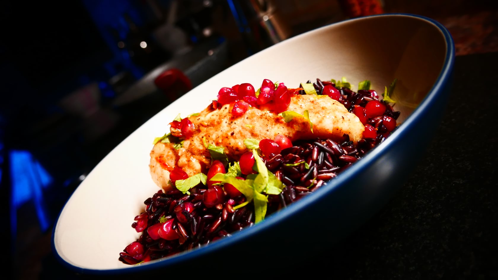 Monkfish with Black Rice and Pomegranate