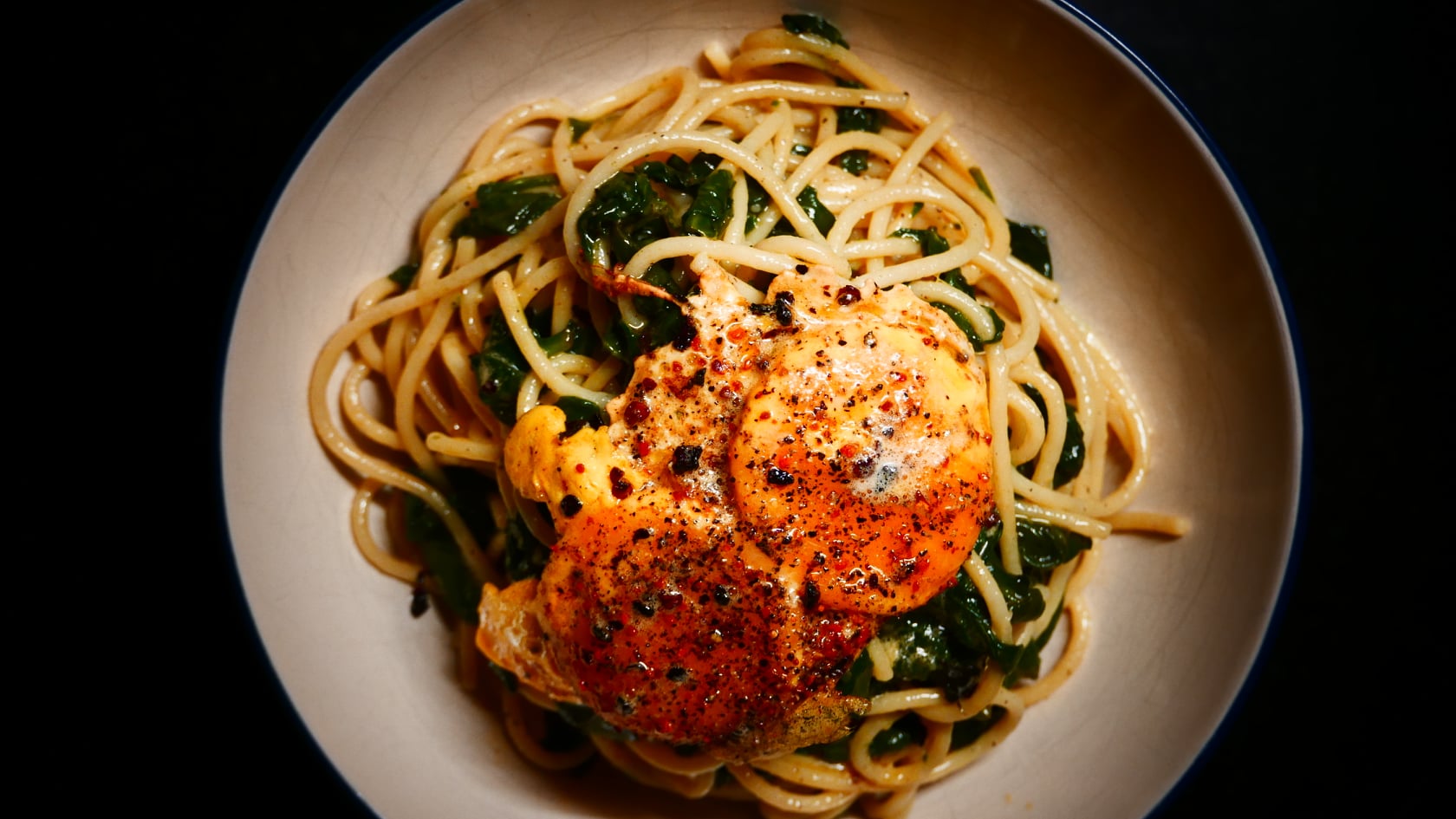 Spaghetti with Spinach & Chillied Eggs